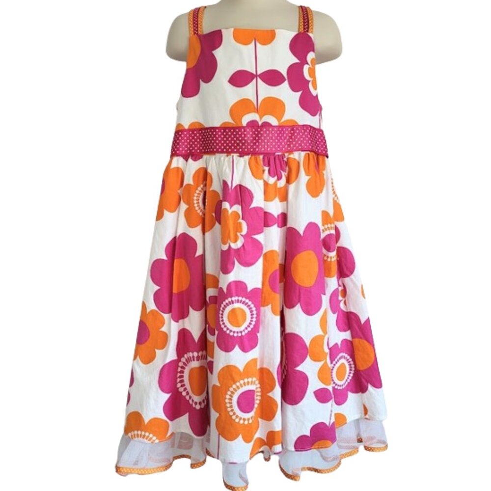 RARE EDITIONS Pink Orange & White Sleeveless Floral Dress - Girl's 6